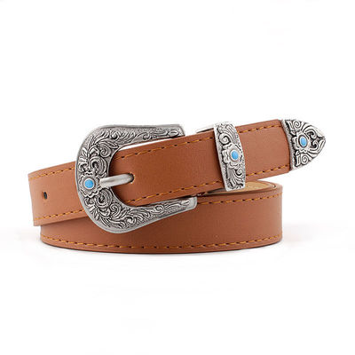 Metal Engraved Buckle Pu Leather Belts Ladies 107cm Bohemian Style Fashion