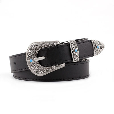 Metal Engraved Buckle Pu Leather Belts Ladies 107cm Bohemian Style Fashion