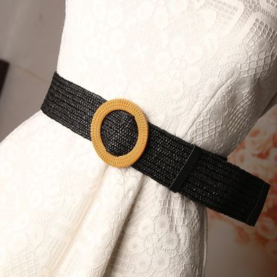 Straw Waist Braided Fabric Belt 5cm Elasticated Woven Belt Stretch