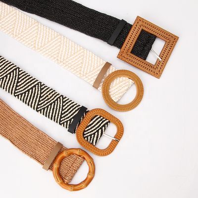 Straw Waist Braided Fabric Belt 5cm Elasticated Woven Belt Stretch