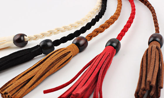 Fashion Handmade 165cm Braided Fabric Belt 65 Inch Suede Tassel Belt