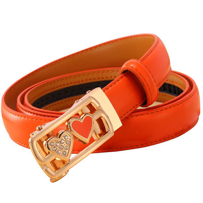Vintage Fake Leather Belt 100cm Gold Solid Color Automatic Buckle Belt
