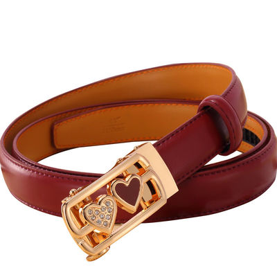 Vintage Fake Leather Belt 100cm Gold Solid Color Automatic Buckle Belt