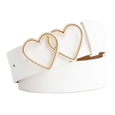 Ladies 107cm Faux Leather Belt Heartdouble Buckle Waist Belt