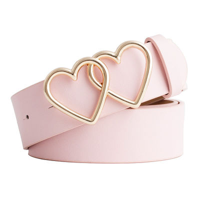 Ladies 107cm Faux Leather Belt Heartdouble Buckle Waist Belt