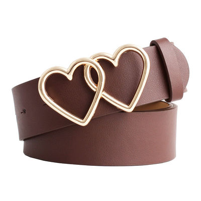 Ladies 107cm Faux Leather Belt Heartdouble Buckle Waist Belt