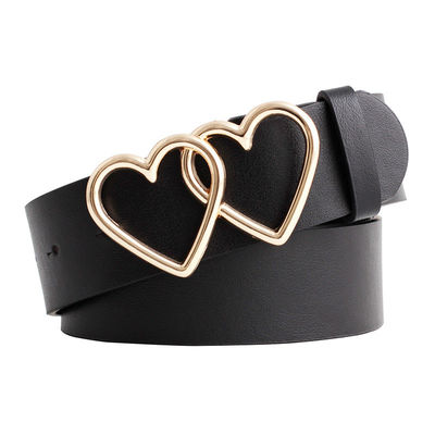 Ladies 107cm Faux Leather Belt Heartdouble Buckle Waist Belt