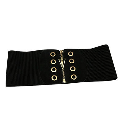 PU Black Dress Belt Womens 12cm Strap Zipper Elastic Band Connection