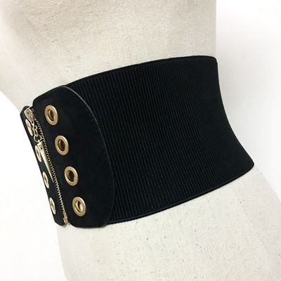 PU Black Dress Belt Womens 12cm Strap Zipper Elastic Band Connection