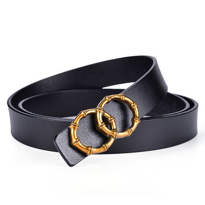 Ladies Casual Fake Leather Belt 2.3cm Pin Luxury Double Circle Belt Buckle