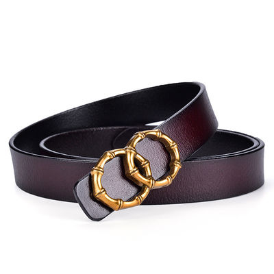 Ladies Casual Fake Leather Belt 2.3cm Pin Luxury Double Circle Belt Buckle