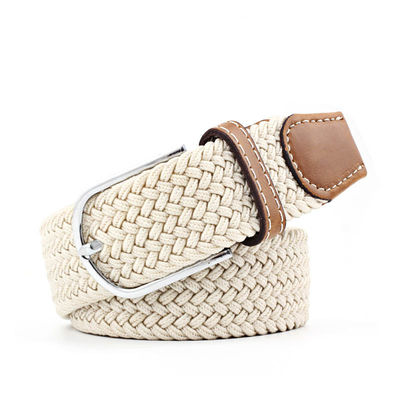 PU Braided Fabric Elastic Belt Adjustable Men 105cm Alloy Buckle