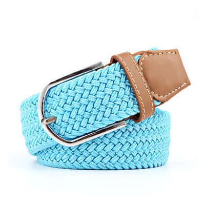 PU Braided Fabric Elastic Belt Adjustable Men 105cm Alloy Buckle