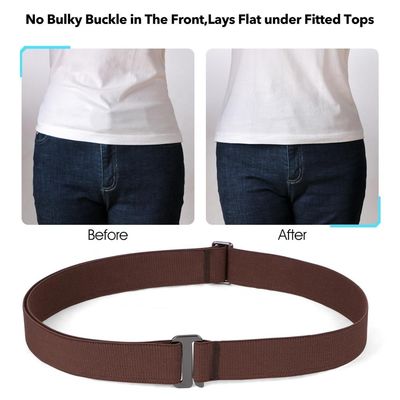 Flat Elasticated Belts Mens Invisible 115cm Black Zinc Alloy Buckle