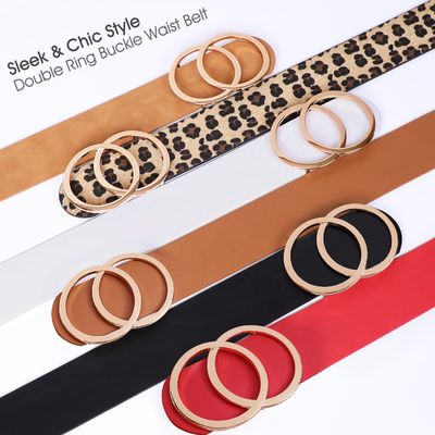 Gold Buckle Wide Skinny Leather Belt 2.31in Women Dress Classic Stylish