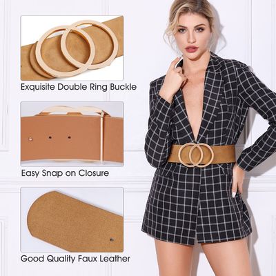 Gold Buckle Wide Skinny Leather Belt 2.31in Women Dress Classic Stylish