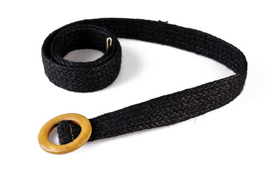 PP Jute Hemp Braided Fabric Belt 108cm Wooden Buckle Belt