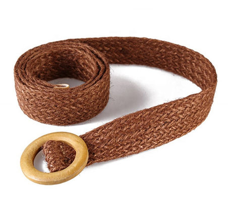 PP Jute Hemp Braided Fabric Belt 108cm Wooden Buckle Belt