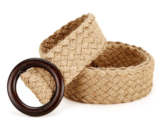 PP Jute Hemp Braided Fabric Belt 108cm Wooden Buckle Belt