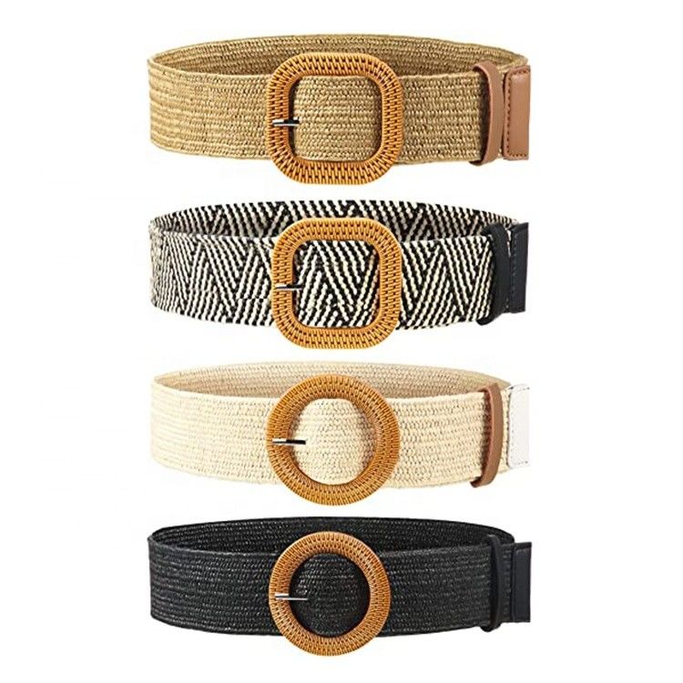 Straw Waist Braided Fabric Belt 5cm Elasticated Woven Belt Stretch