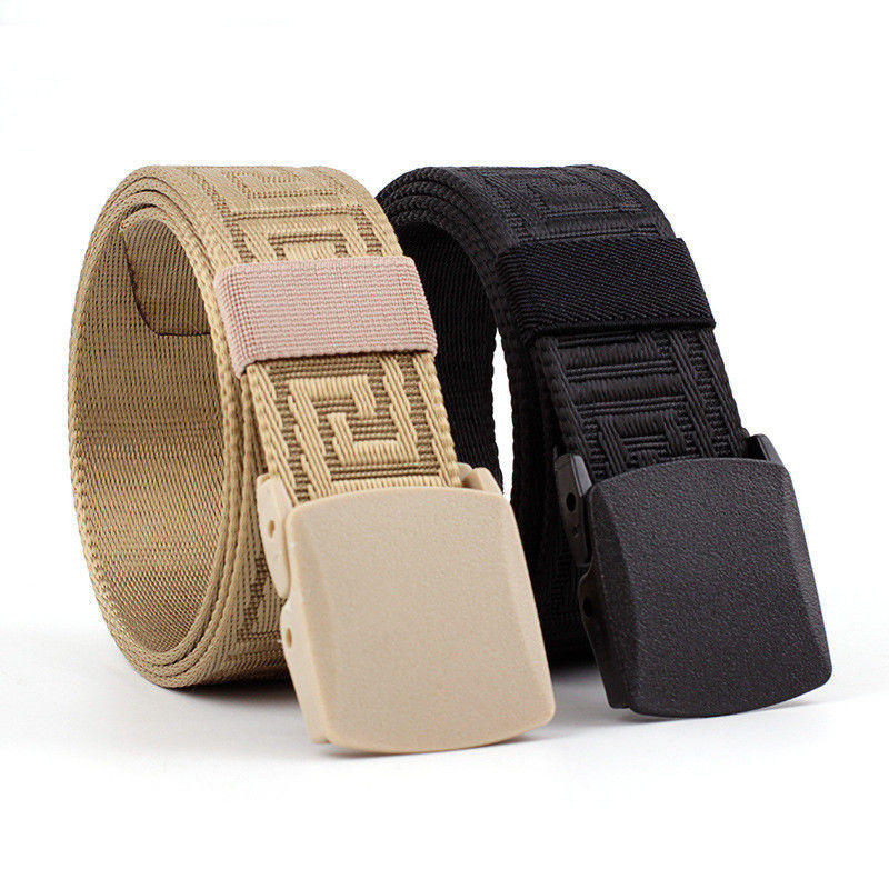 Unisex Plastic Buckle Cotton Canvas Belt 115cm Metal Allergy Protection