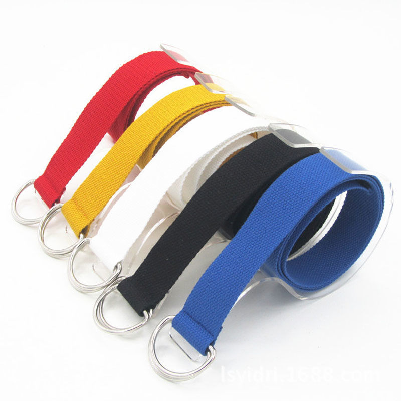 Canvas Knitted Belt 110cm Double D Ring Belt Unisex Cotton Web