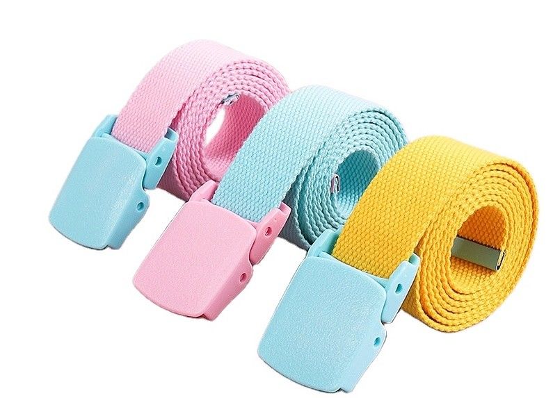 Candy Color Cotton 120cm Length Knitted Belt Alloy Buckle Woven Canvas Belt