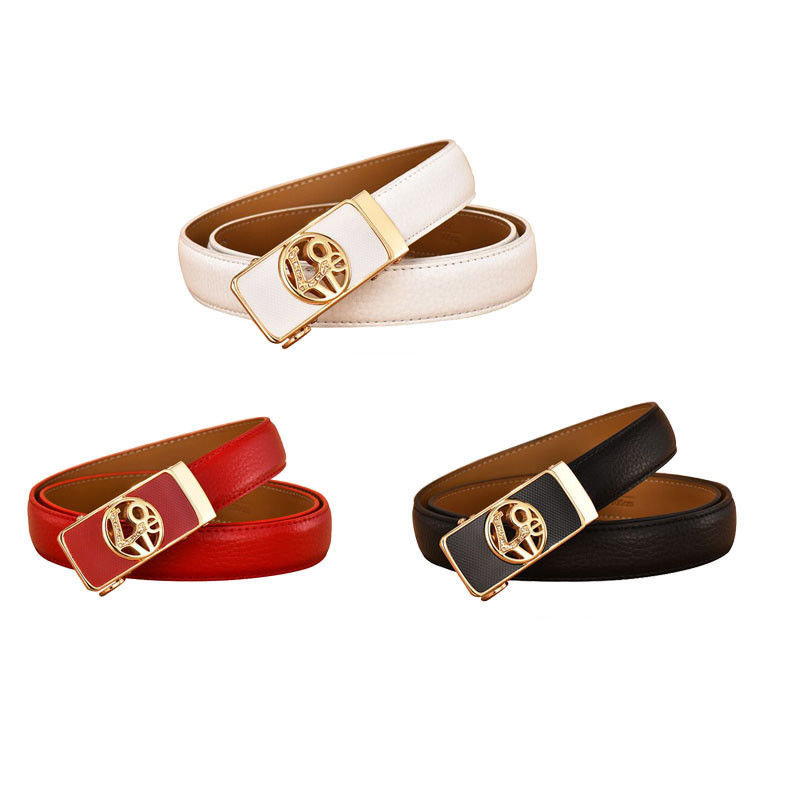 Cowhide Dress Fake Leather Belt 120cm Auto Lock Buckle Belt Women
