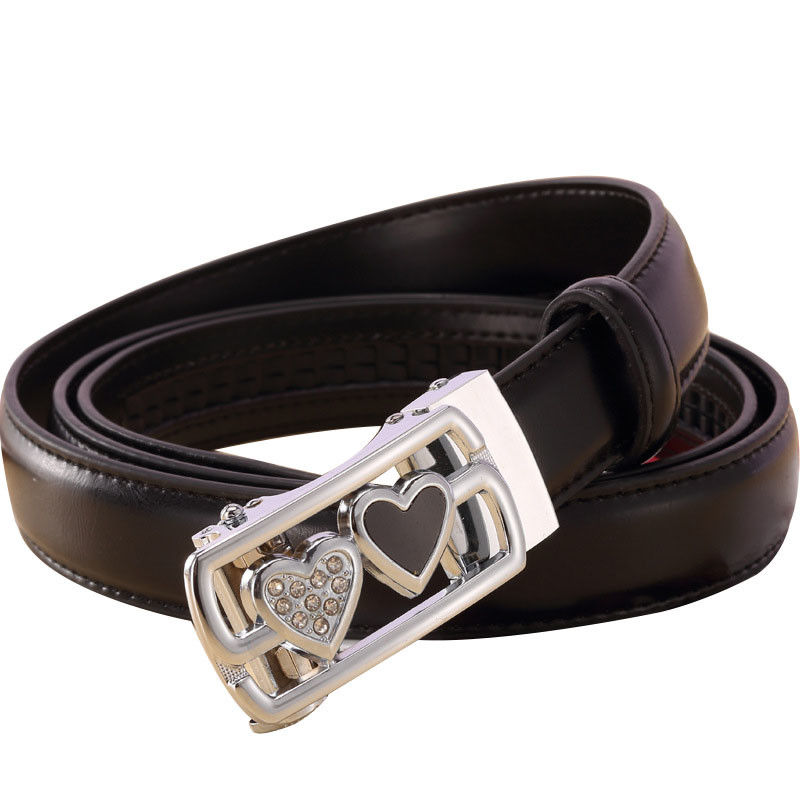 Vintage Fake Leather Belt 100cm Gold Solid Color Automatic Buckle Belt