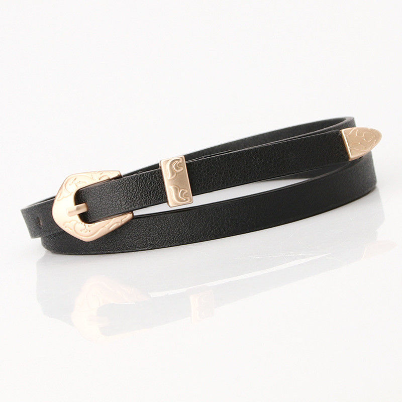 Woman Waist Black Skinny Leather Belt 1.1cm Designer PU Strap
