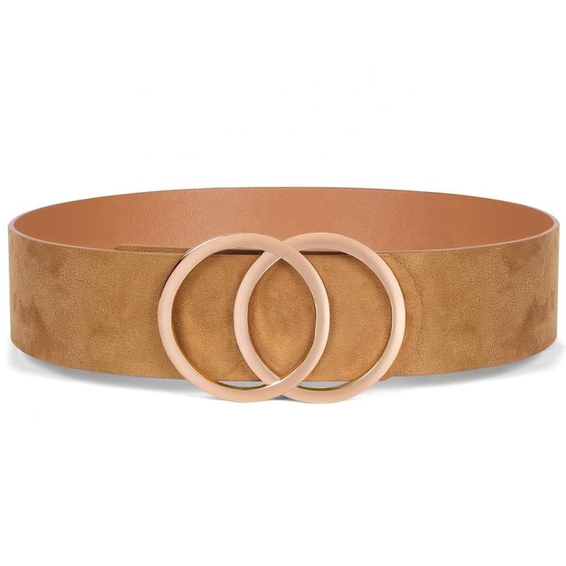 Gold Buckle Wide Skinny Leather Belt 2.31in Women Dress Classic Stylish