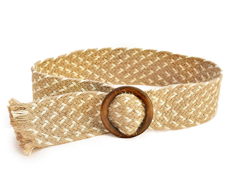 PP Jute Hemp Braided Fabric Belt 108cm Wooden Buckle Belt