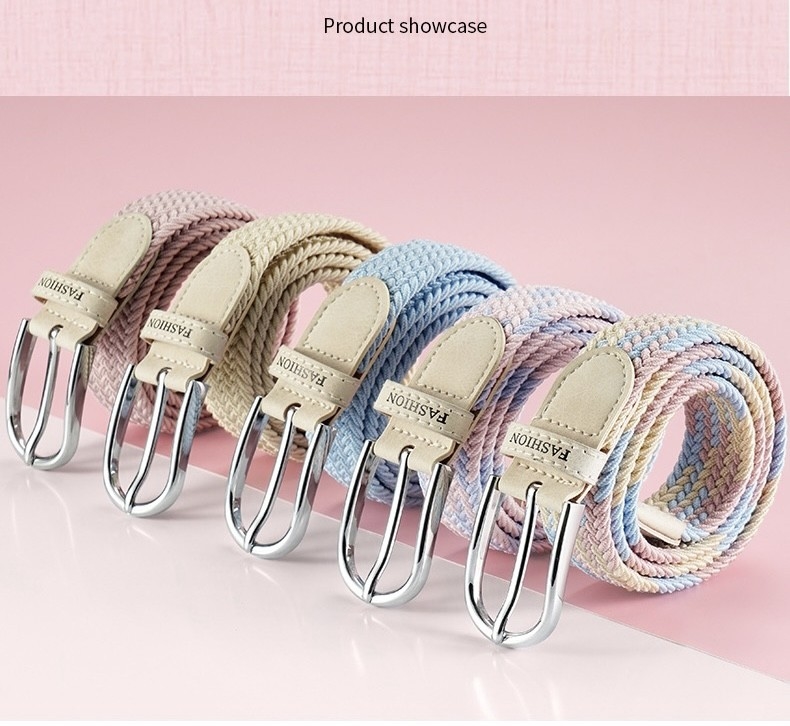 3.0cm Width Women Fabric Leather Web Belt 110cm 115cm 120cm 125cm